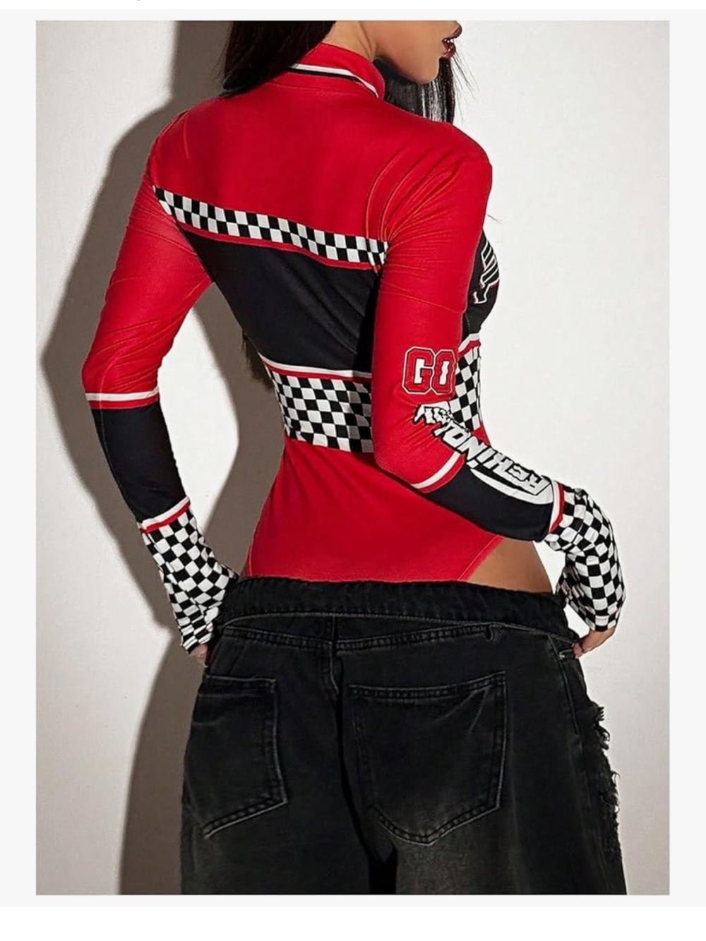 Red Racer Zip-Up Bodysuit - Picture 2 of 5
